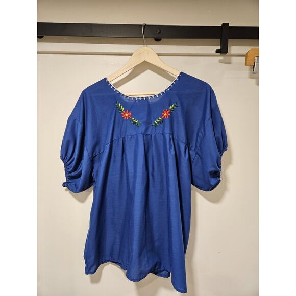 Hand Embroidered Mexican Top 100% Cotton Women's Size S/M - Picture 3 of 5